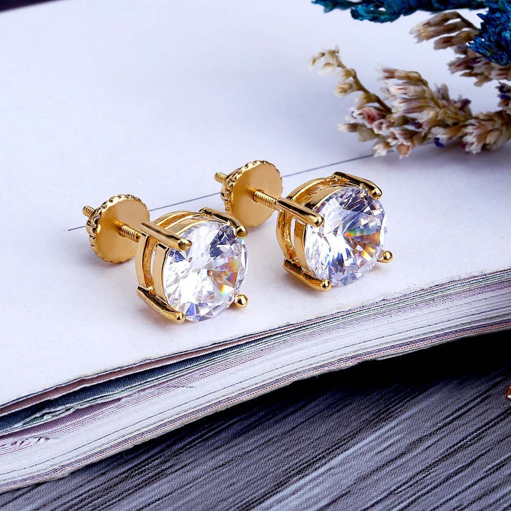 Gold-plated Micro-inlaid Round Zircon Ear Studs Earrings